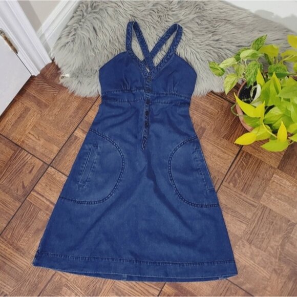 H&M EUROPE- Vintage Cotton Dungaree Overall A Line Dress - Picture 1 of 16